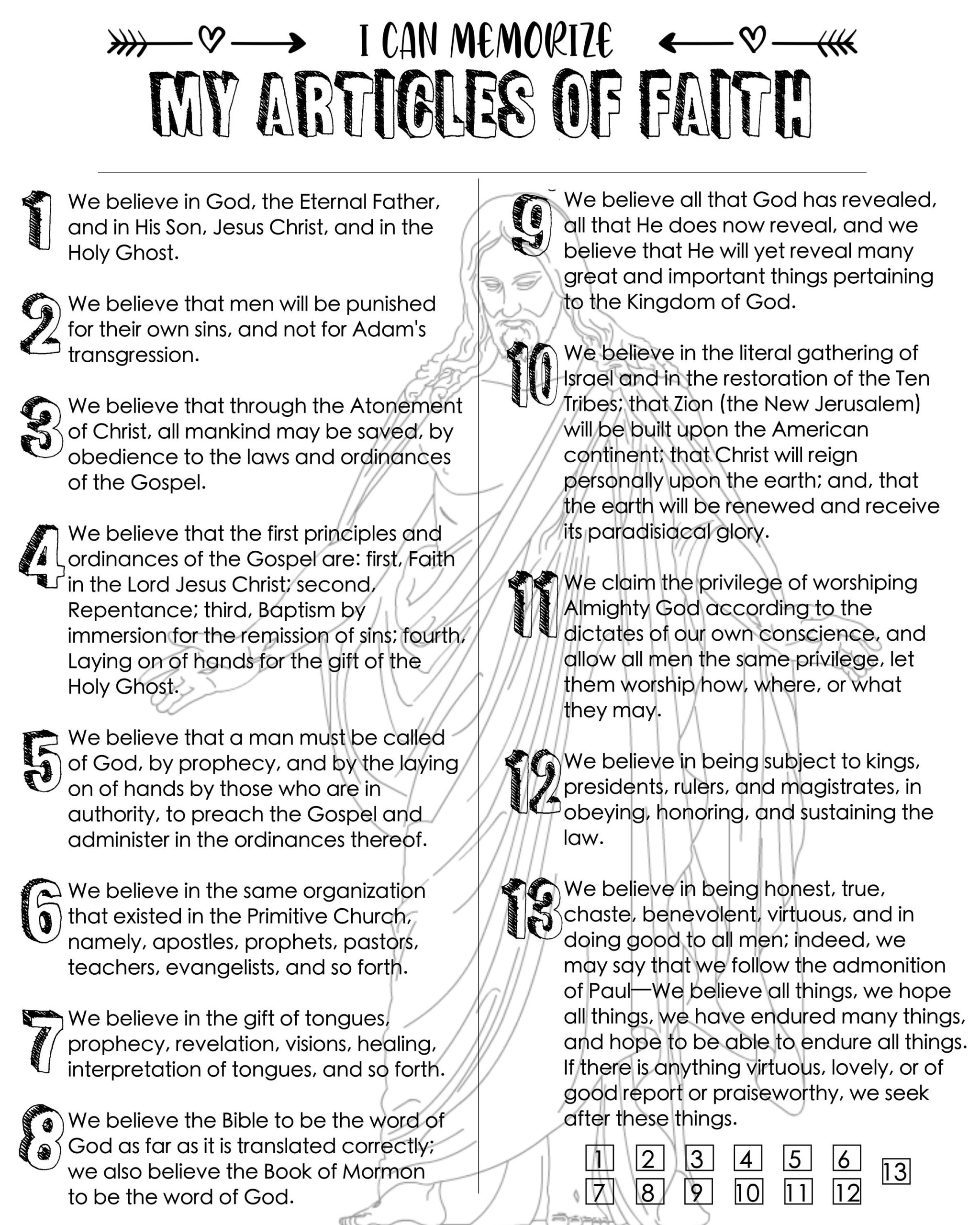 Articles Of Faith Printable With Certificate Etsy