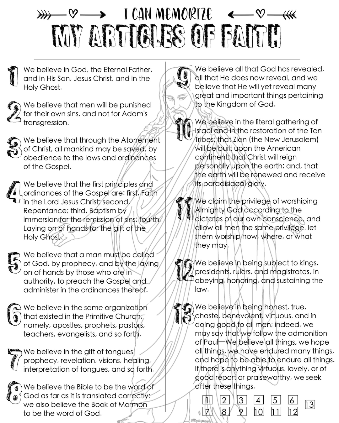 Articles Of Faith Printable With Certificate Etsy
