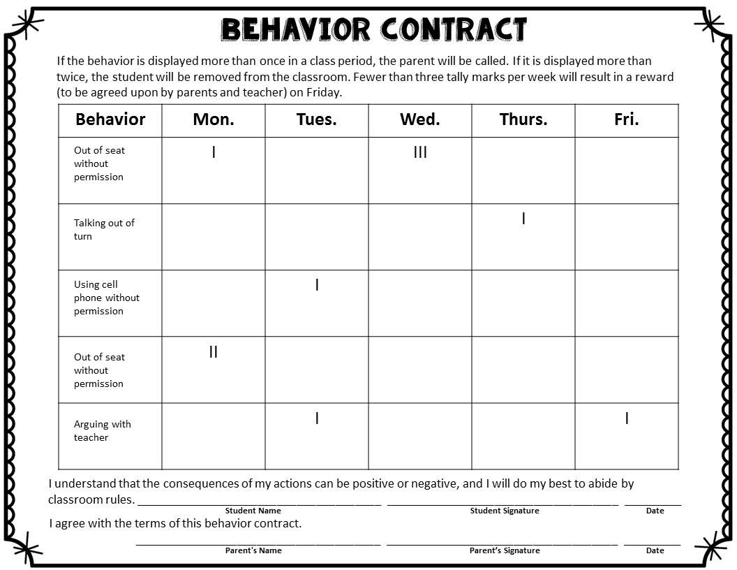 Behavior Chart For Middle School Templates Sample Printables