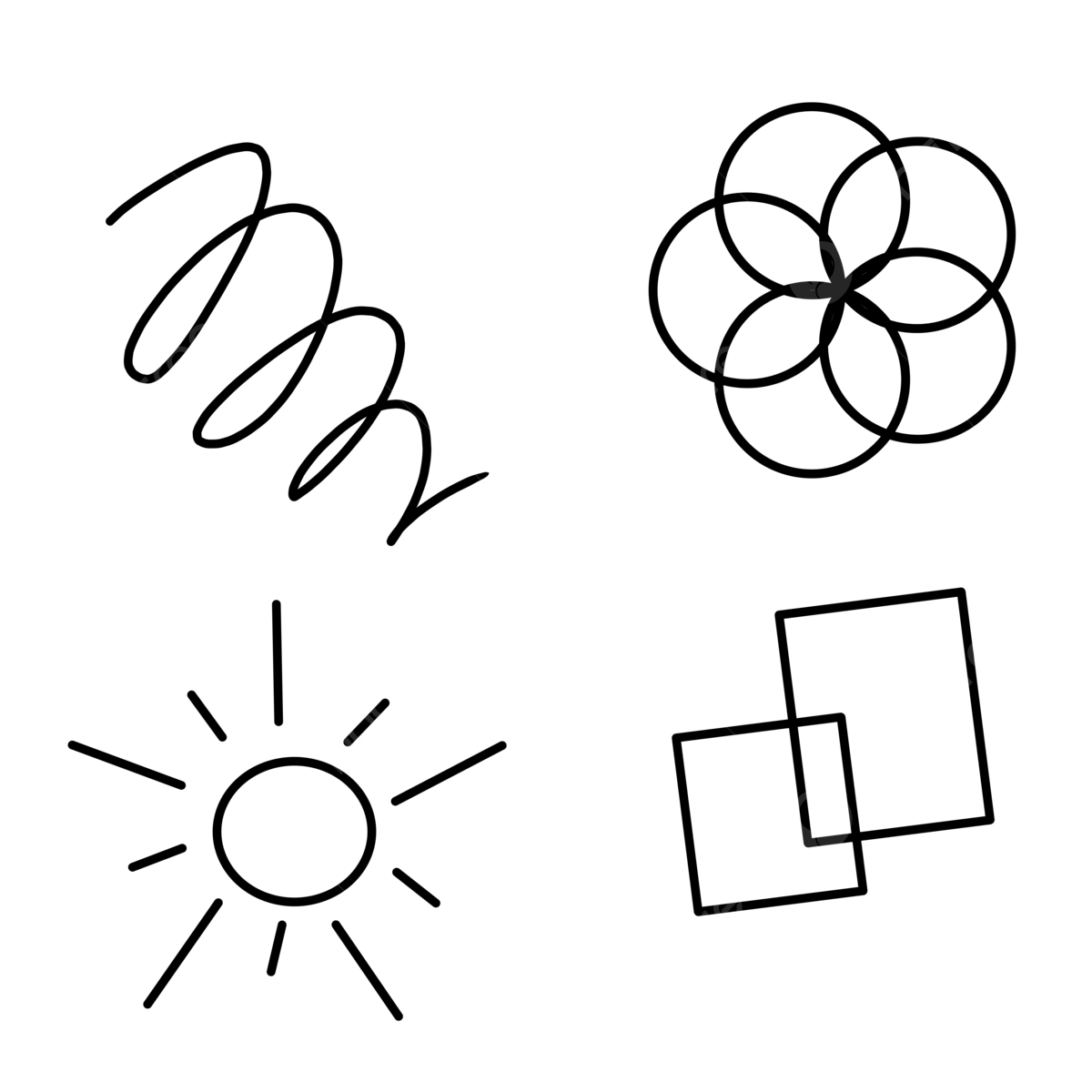Black Doodle Lines Png Printable