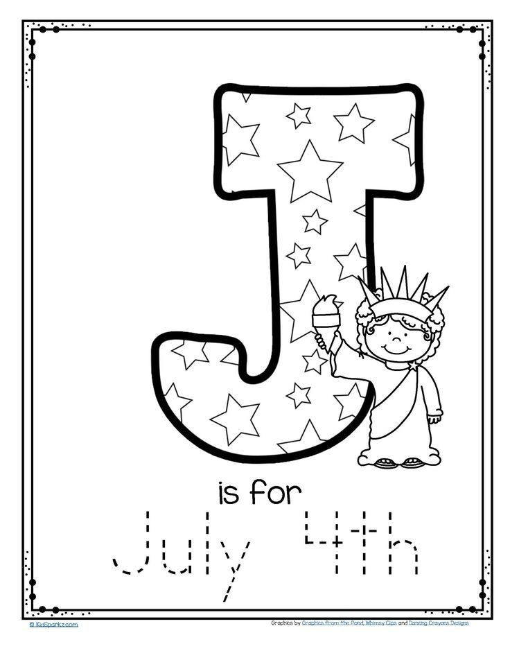 FREE J Is For July 4th Trace And Color Alphabet Printable preschool 