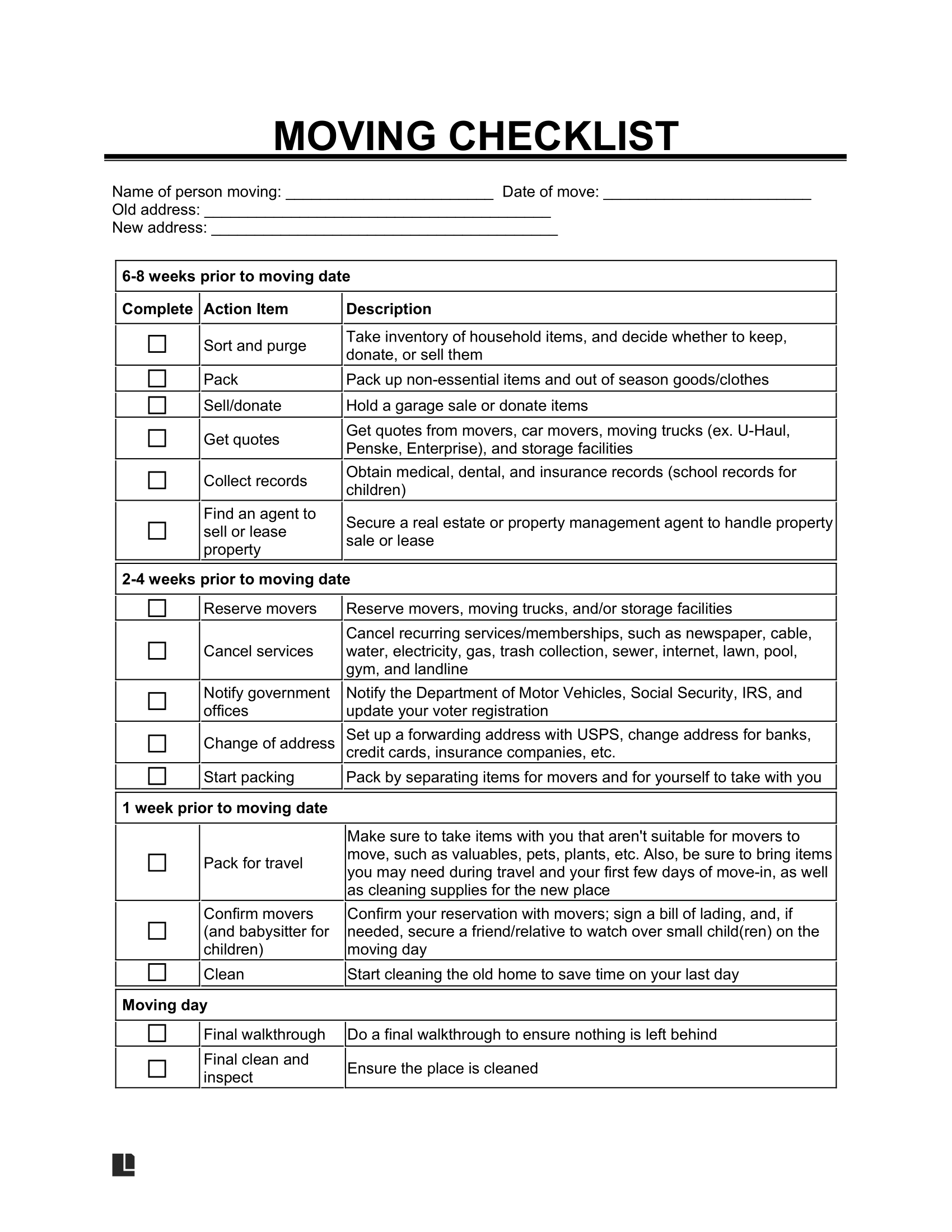 Free Printable Moving Checklist Apartment Download Free Printable 