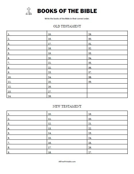 Print Books Of The Bible Worksheet Free Printable