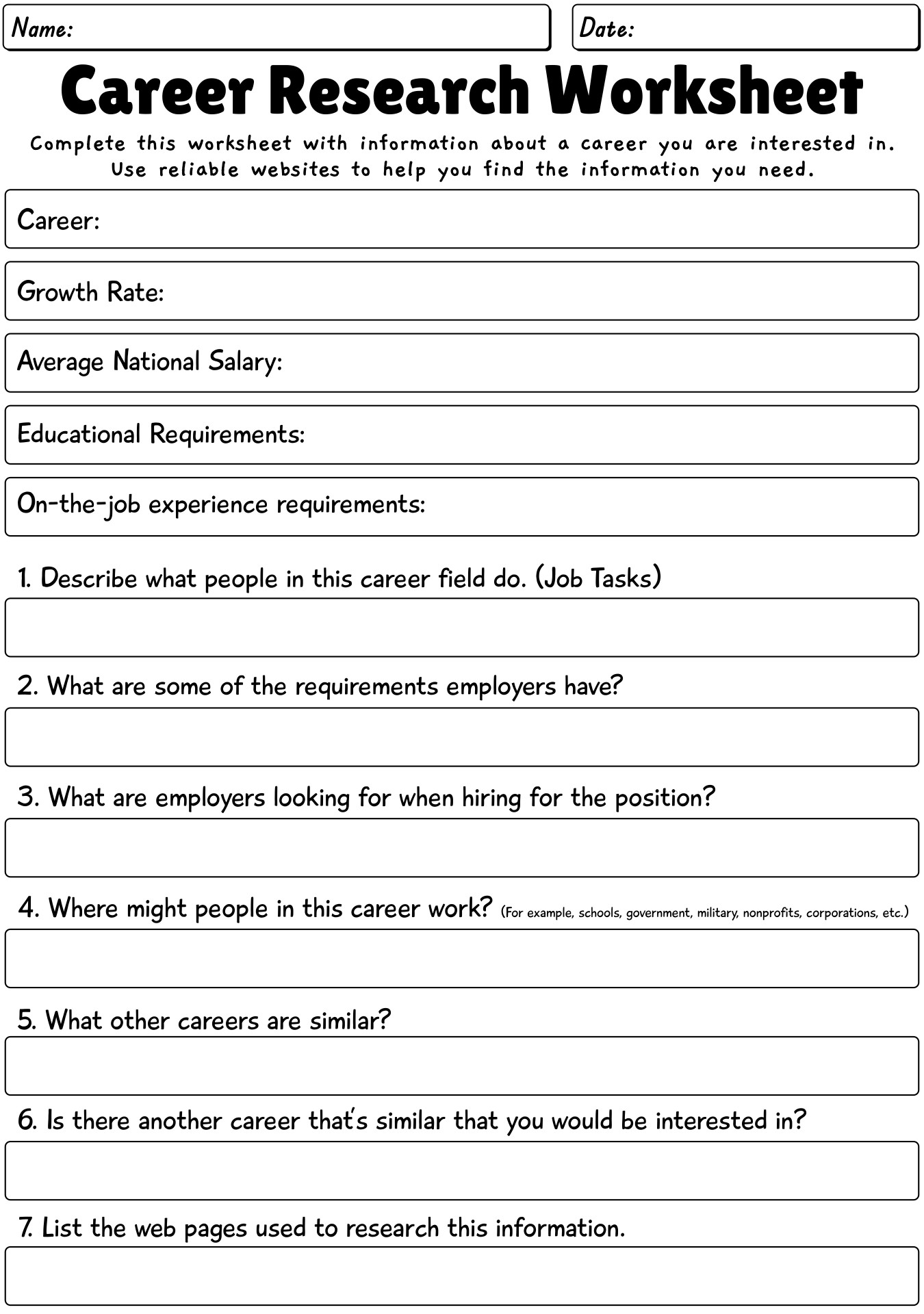 12 Career Exploration Printable Worksheets Free PDF At Worksheeto