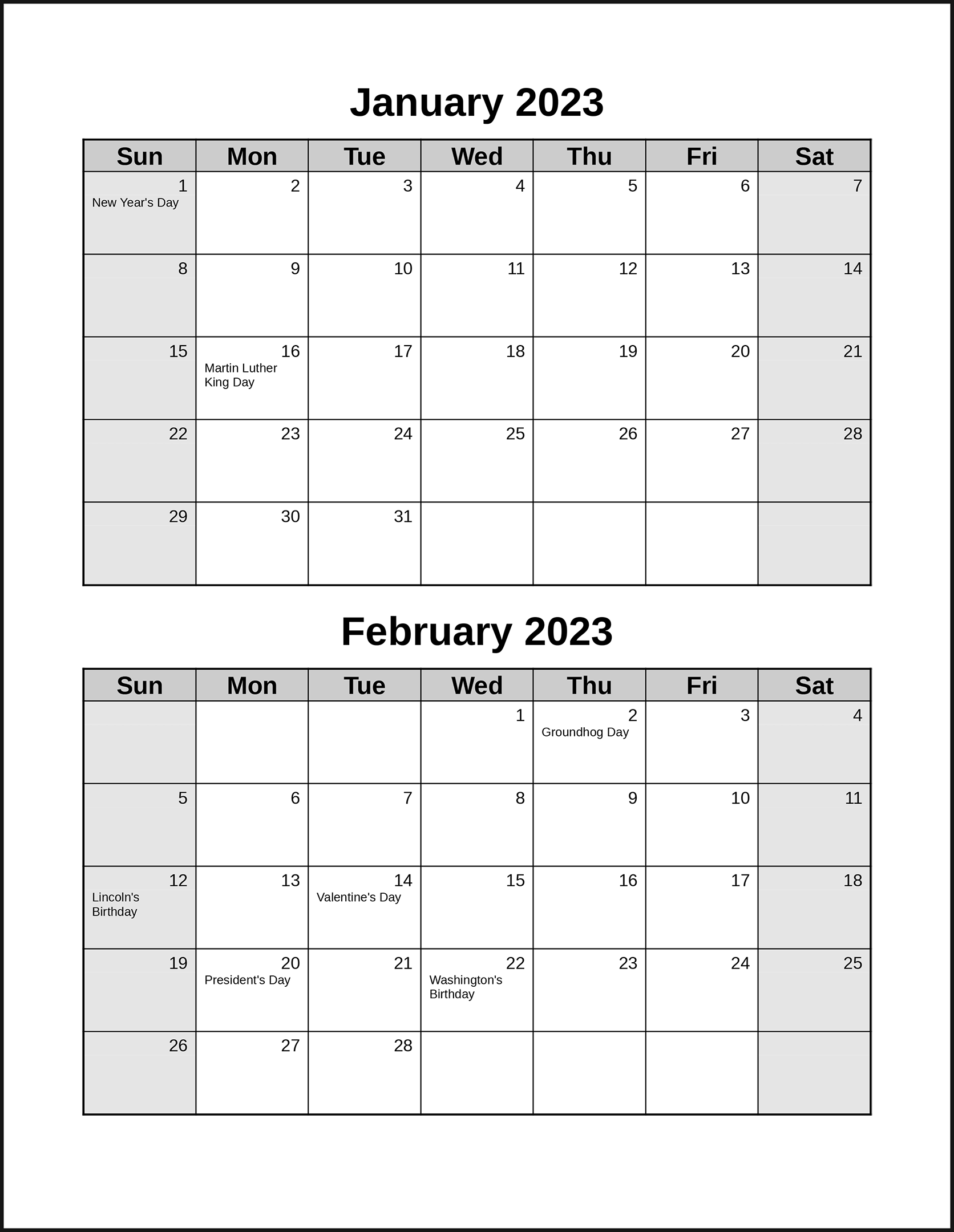 2 Month Calendar Printable