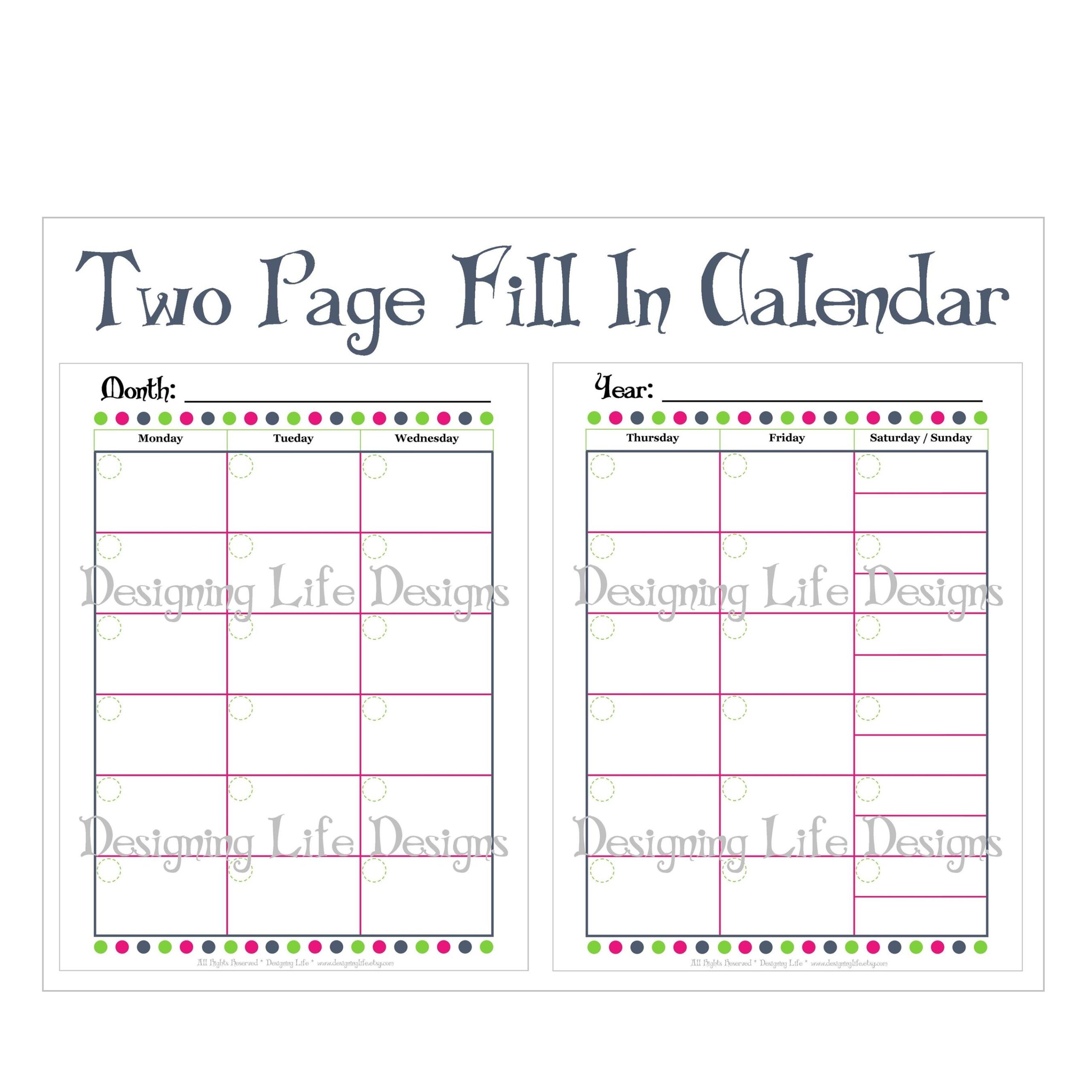 2 Page Printable Monthly Calendar Printable Templates Protal