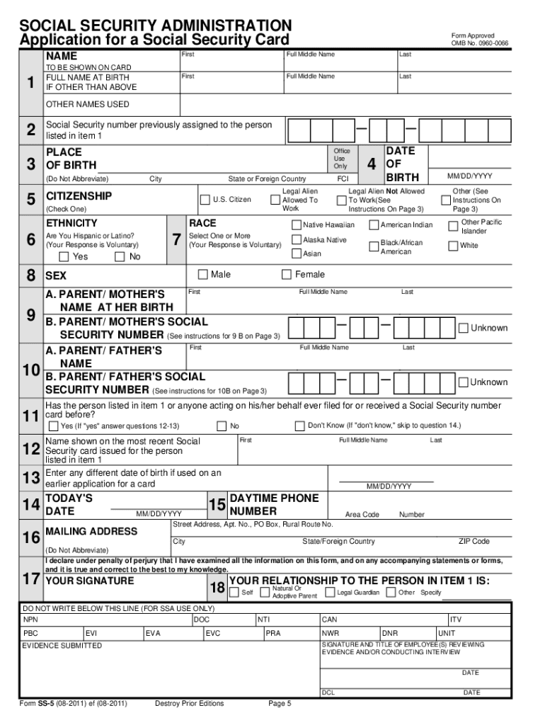 Social Security Ss5 Form Printable