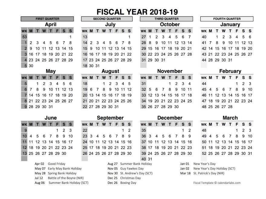 2018 2019 Fiscal Calendar UK Template Free Printable Templates