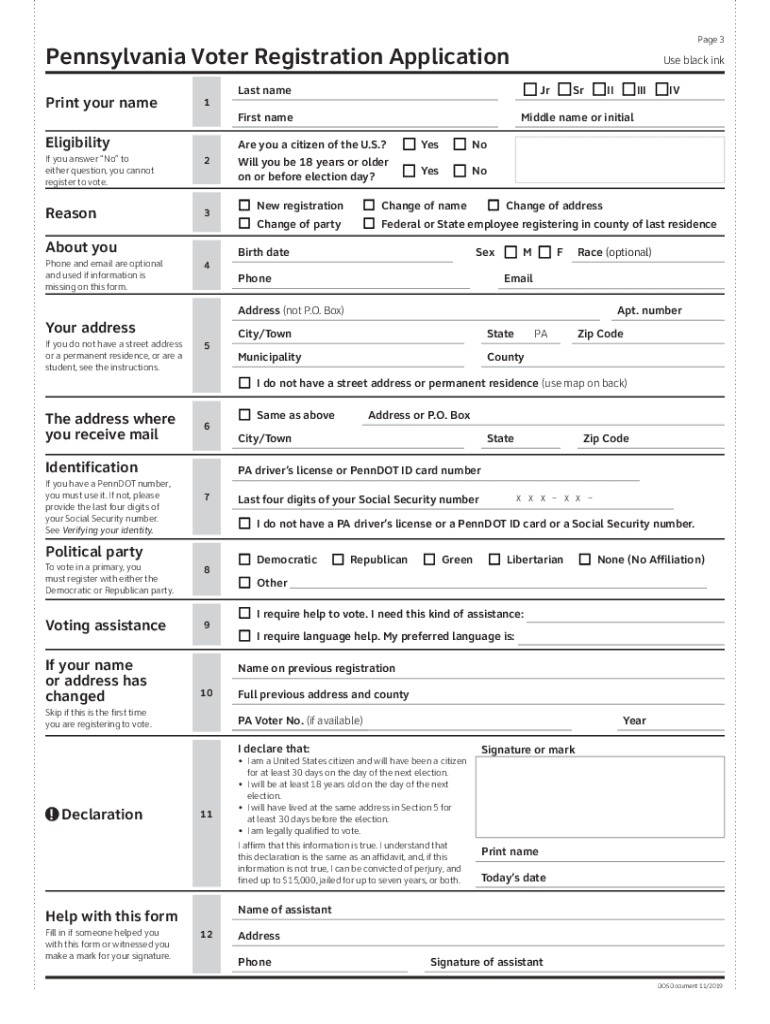 2019 2025 Form PA Voter Registration Application Fill Online Printable 