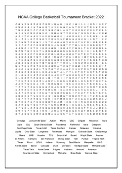 2022 NCAA College Basketball Bracket Crossword Puzzle Word Search March 