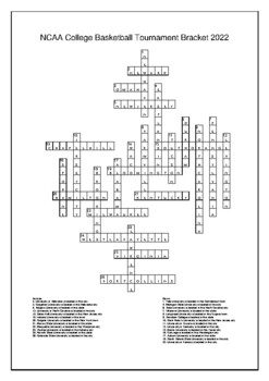 2022 NCAA College Basketball Bracket Crossword Puzzle Word Search March 
