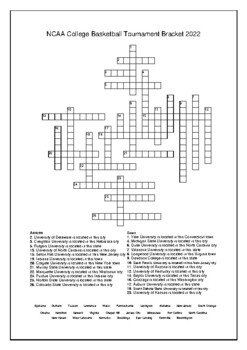 2022 NCAA College Basketball Bracket Crossword Puzzle Word Search March 