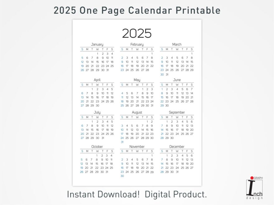 2025 12 Month Calendar On One Page Printable Calendars 2025