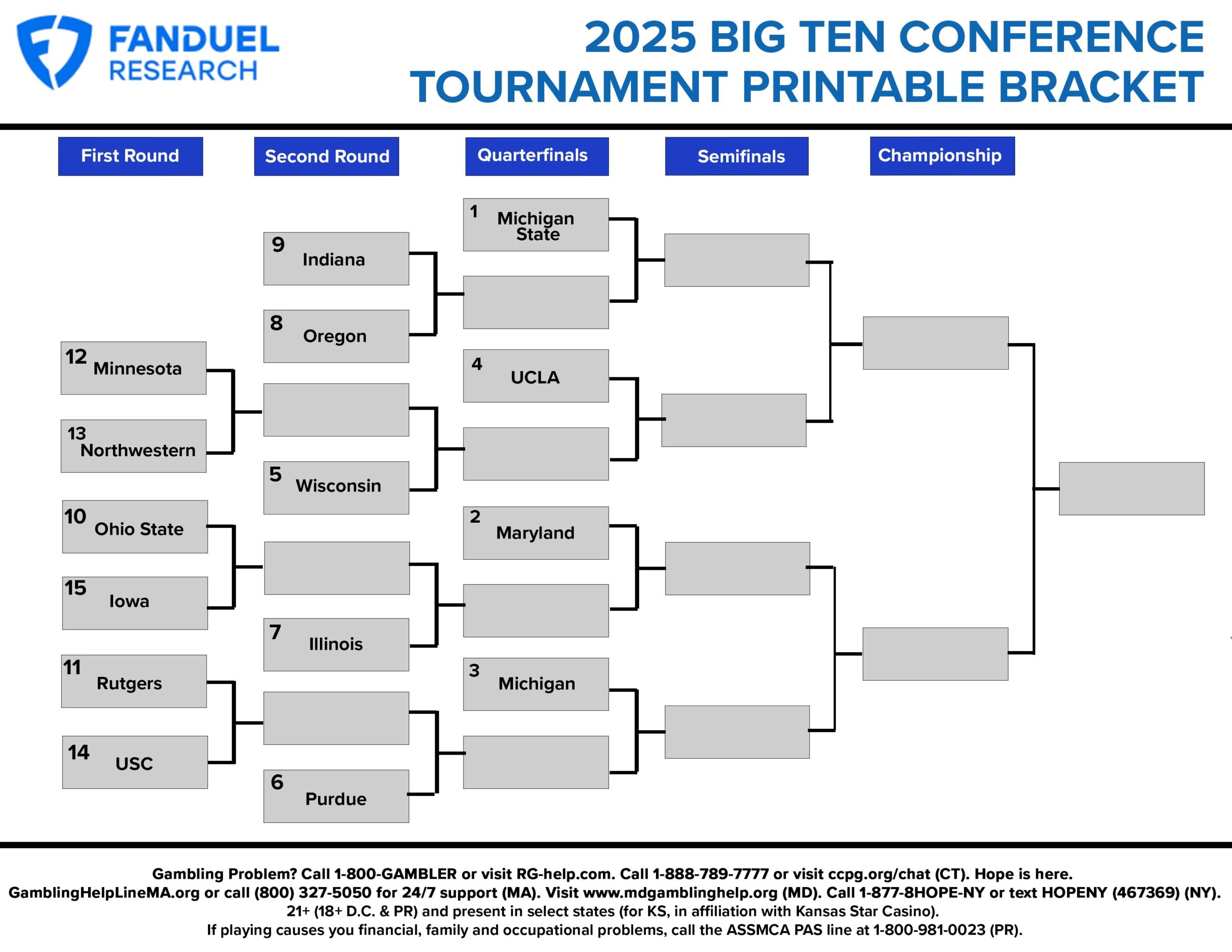 2025 Big Ten Basketball Printable Bracket For Conference Tournament 2025 Big Ten Basketball Printable Bracket For Conference Tournament