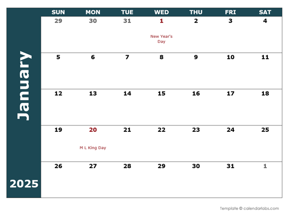Printable Monthly Calendar 2025-19