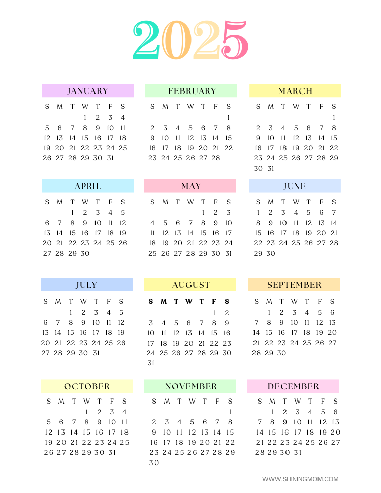 2025 Yearly Calendar Printable Free