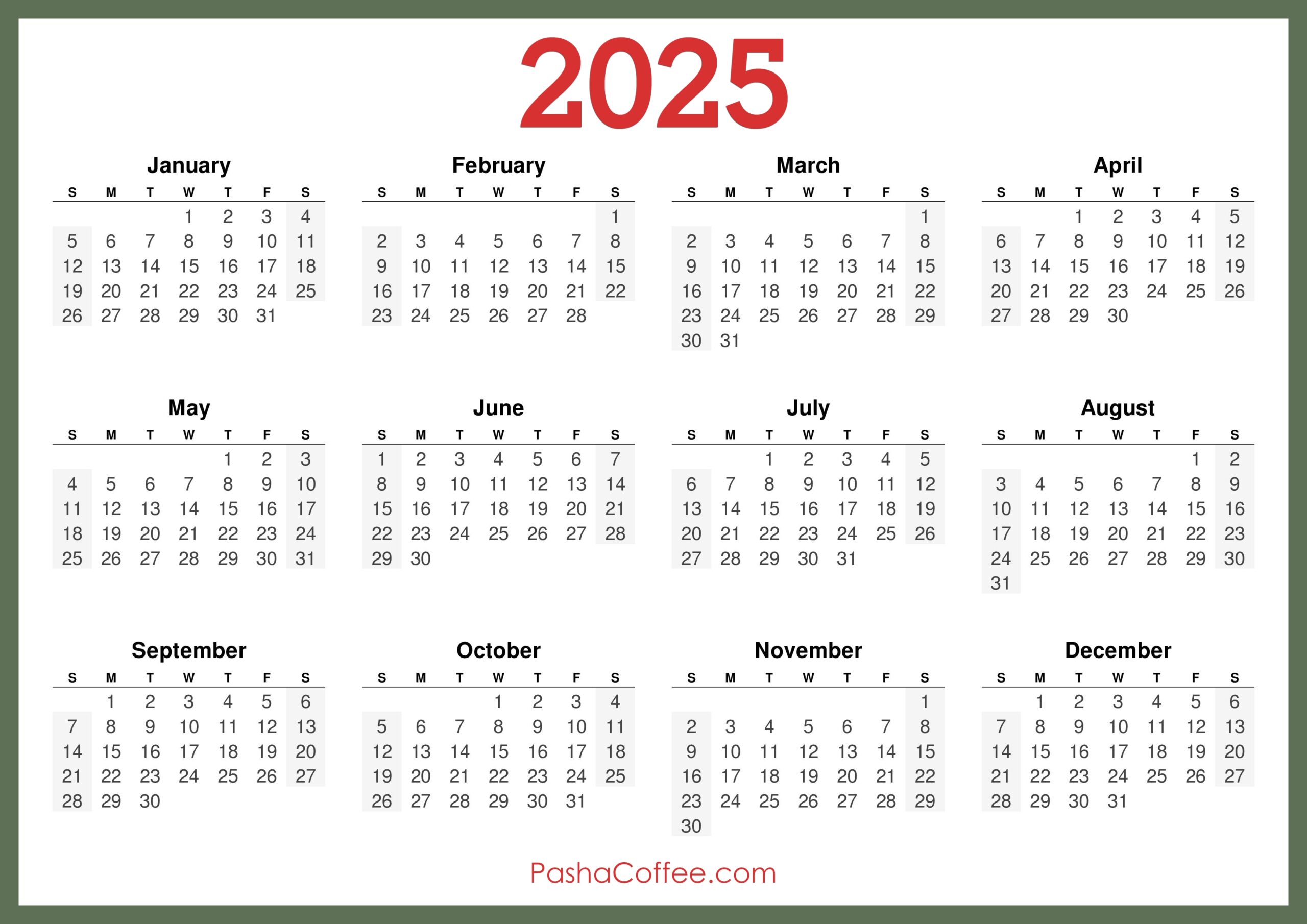 Large Print Free Printable 2025 Calendar With Holidays