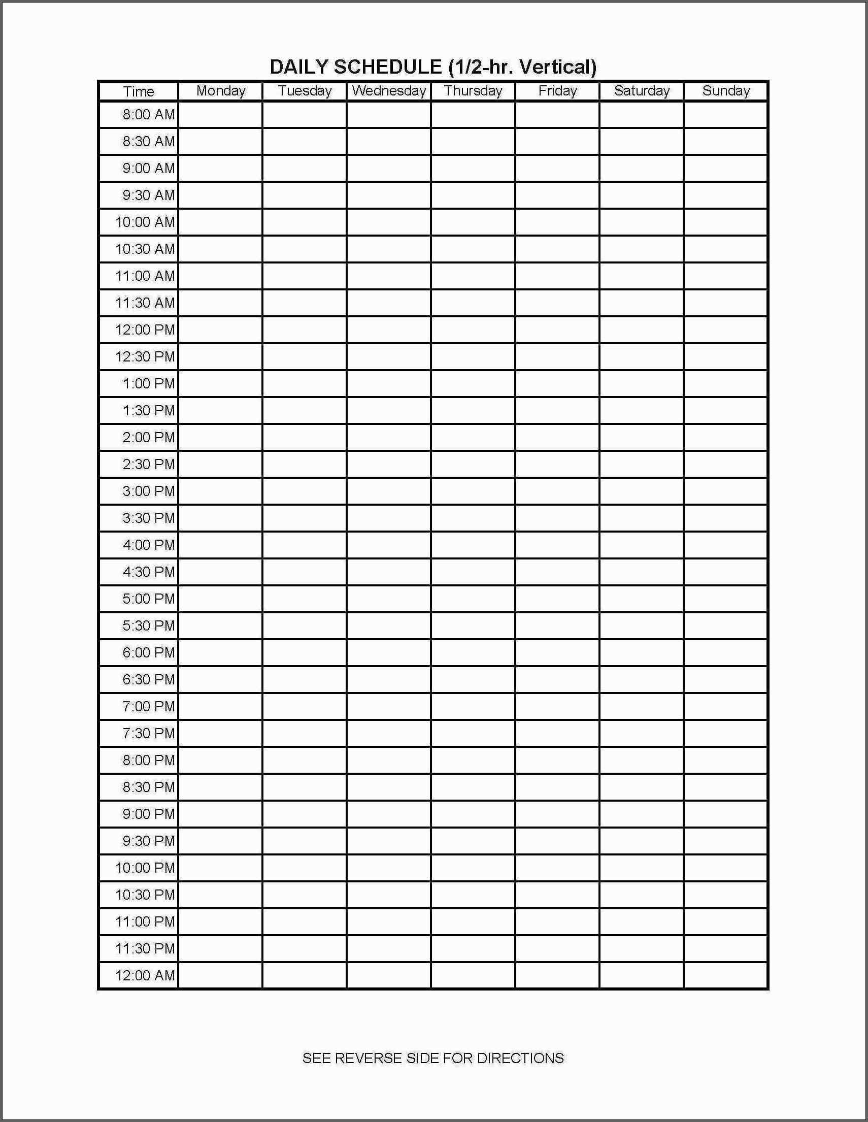 24 Hour Printable Schedule