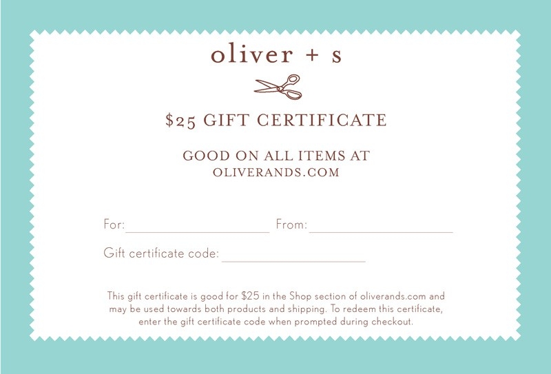  25 Gift Certificate Shop Oliver S