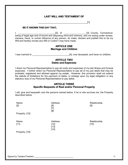Free Printable Widower Last Will And Testament