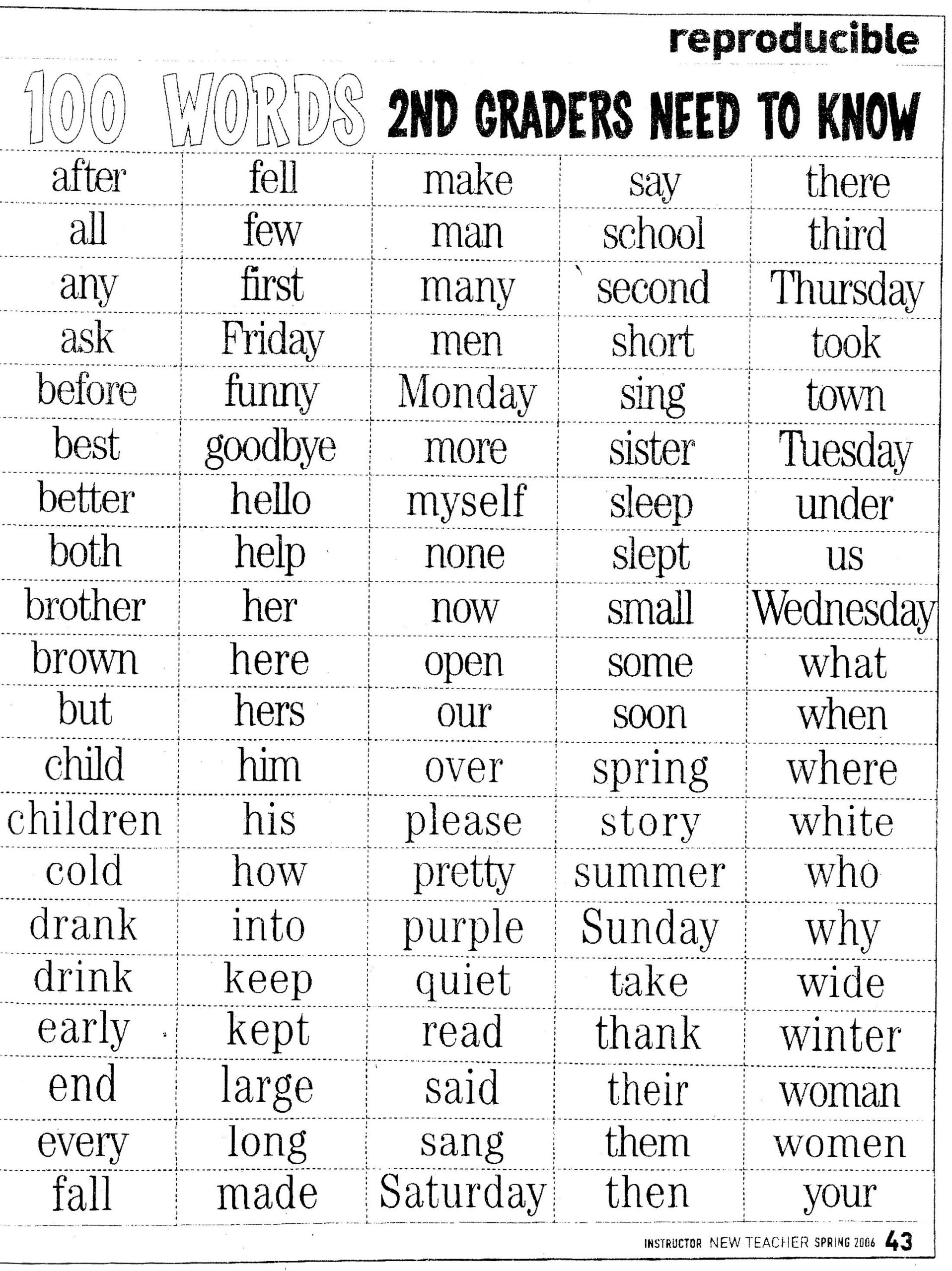 2nd Grade Spelling Words List