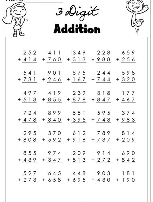 3 Digit Addition Printable Worksheets