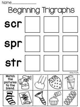 3 Letter Blends Trigraphs Worksheets Activities NO PREP By Miss 