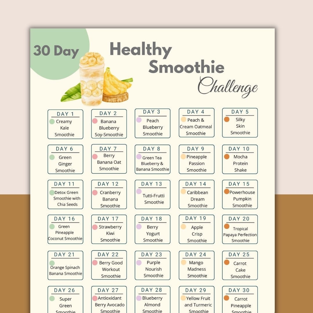 30 Day Smoothie Challenge With Recipes Healthy Eating Tracker How To 