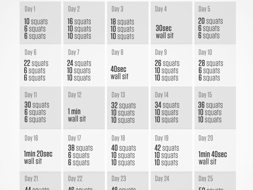30 Day Squat Challenge Printable For Men