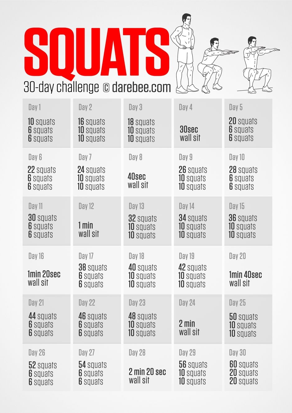 30 Day Squat Challenge Printable For Men