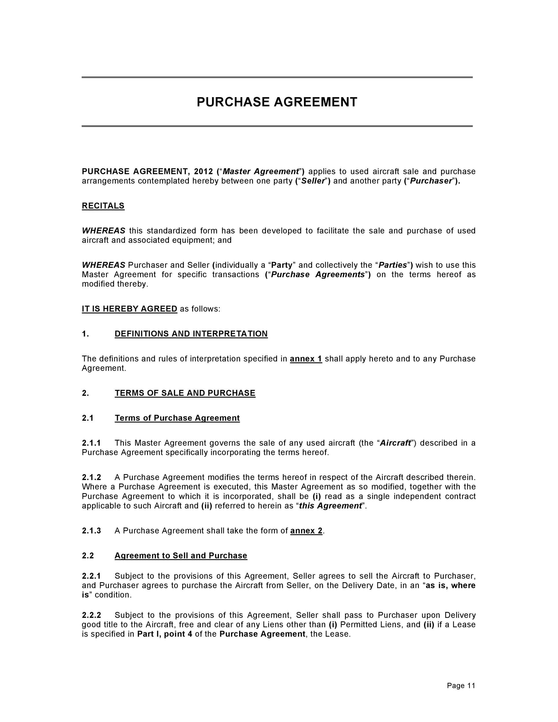 Free Printable Purchase Agreement Template