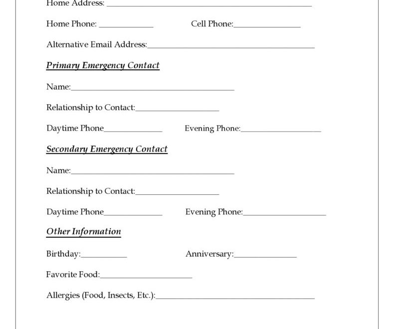 42 Printable Emergency Contact Forms 100 Free