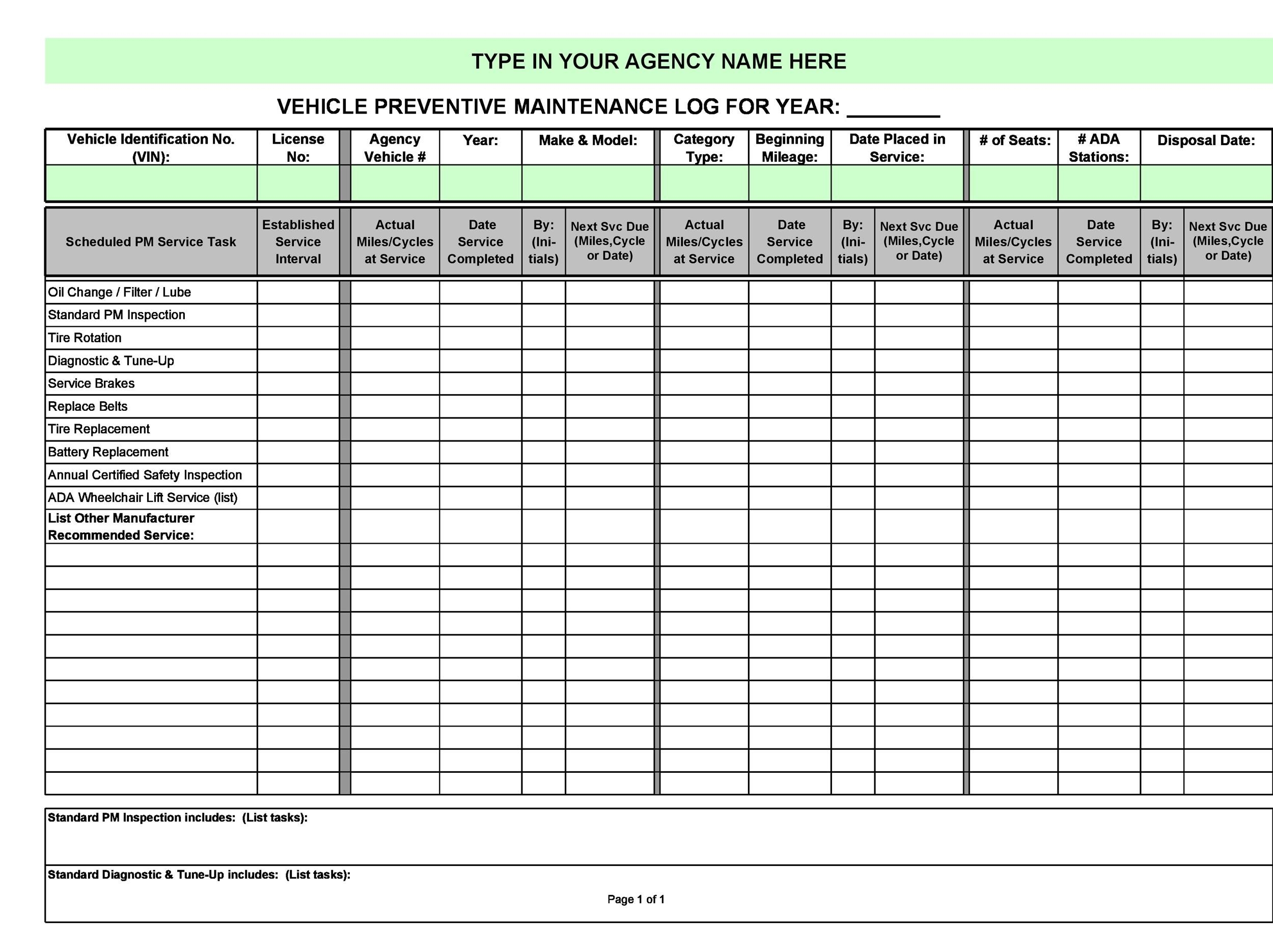 Vehicle Maintenance Log Book Printable