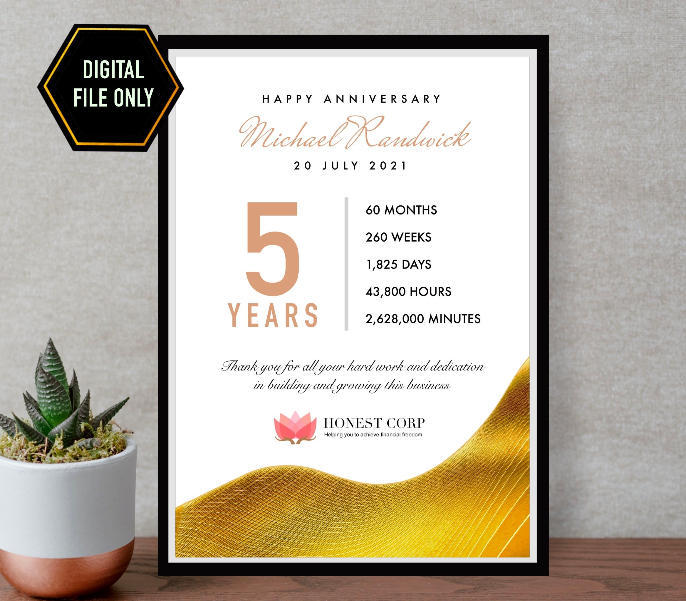 5th Work Anniversary Print 5 Year Employee Gift Work Etsy UK