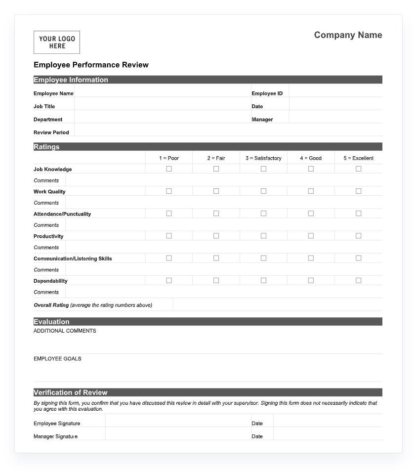Printable Employee Performance Review Template