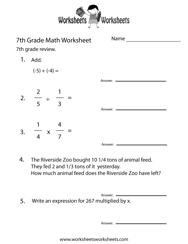 7Th Grade Math Worksheets Free Printable With Answers