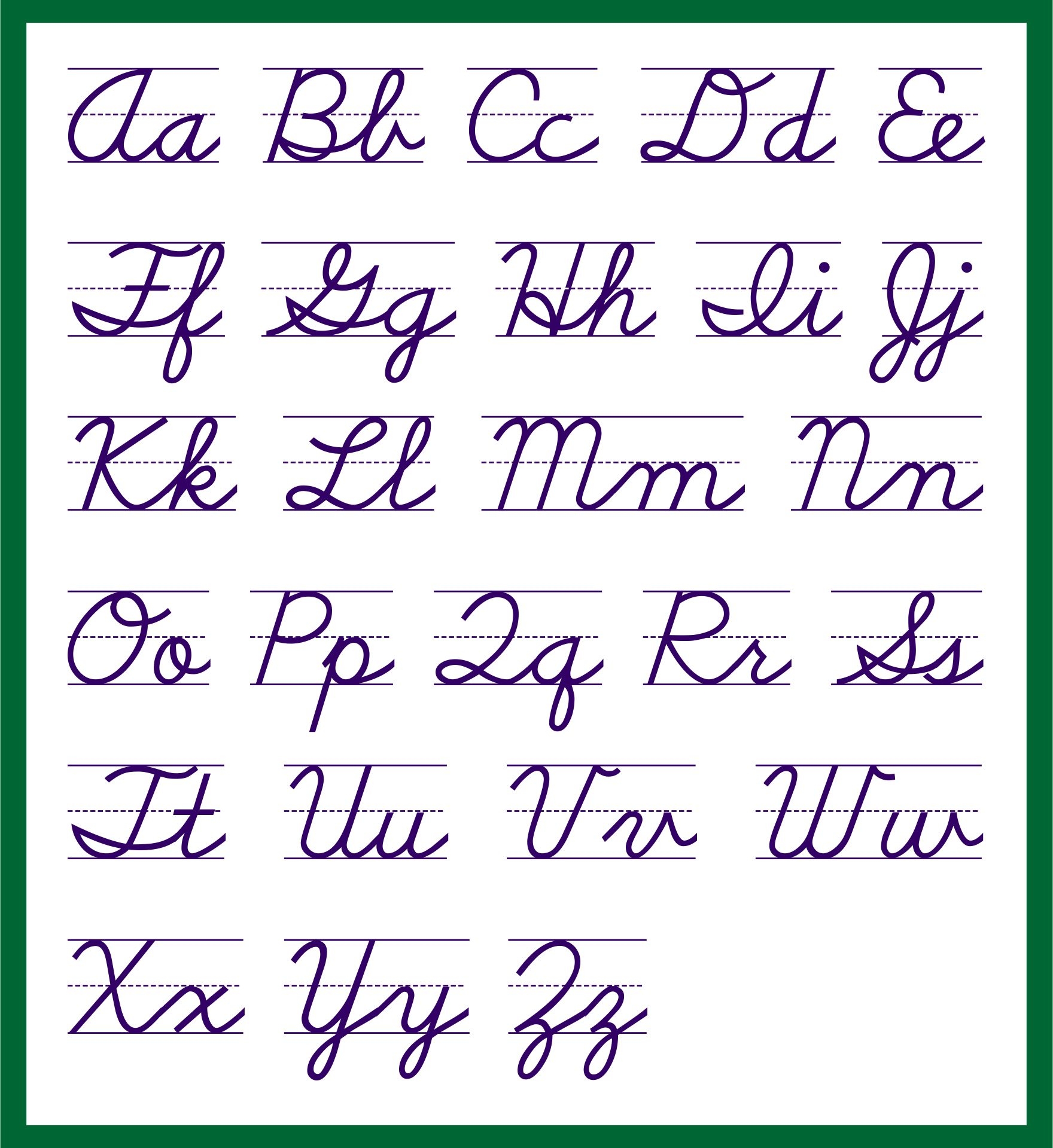 Zaner-Bloser Printable Cursive Alphabet Chart