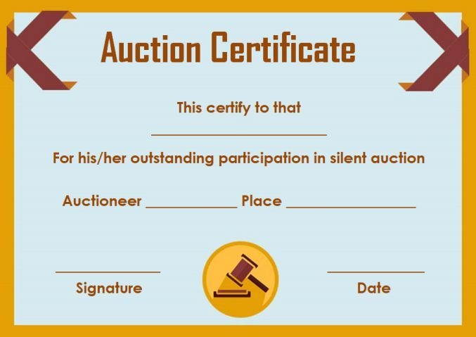 Printable Certificate To Be Auctioned