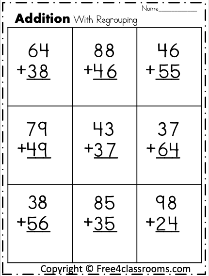 Addition Worksheets Regrouping