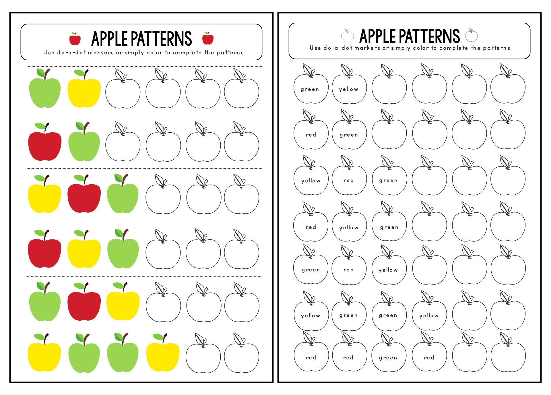 Apple Patterns Do a Dot Activity Apple Template Preschool Apple 