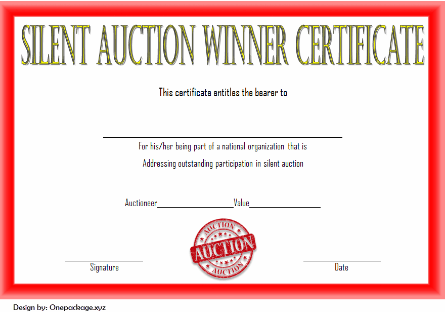 Auction Certificate Template Printable Calendars AT A GLANCE