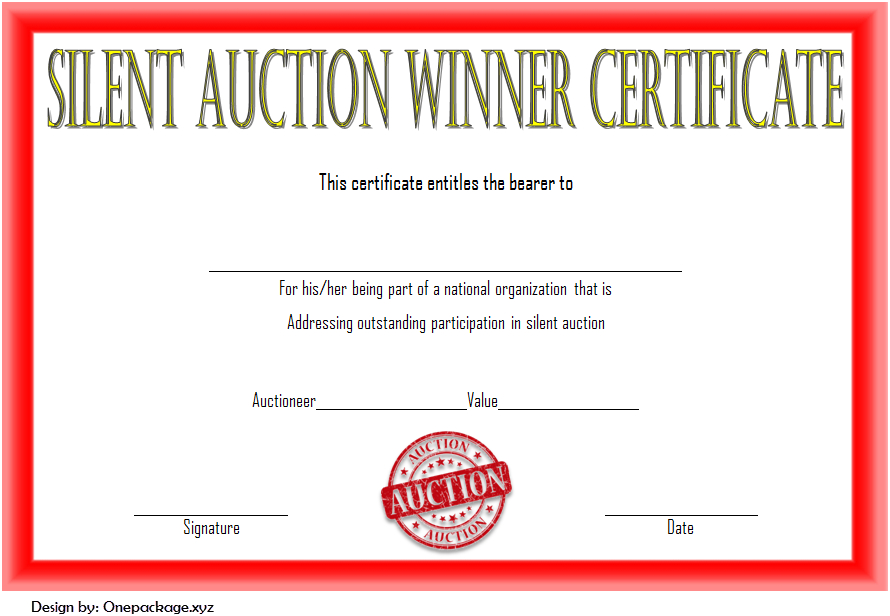 Auction Certificate Template Printable Calendars AT A GLANCE