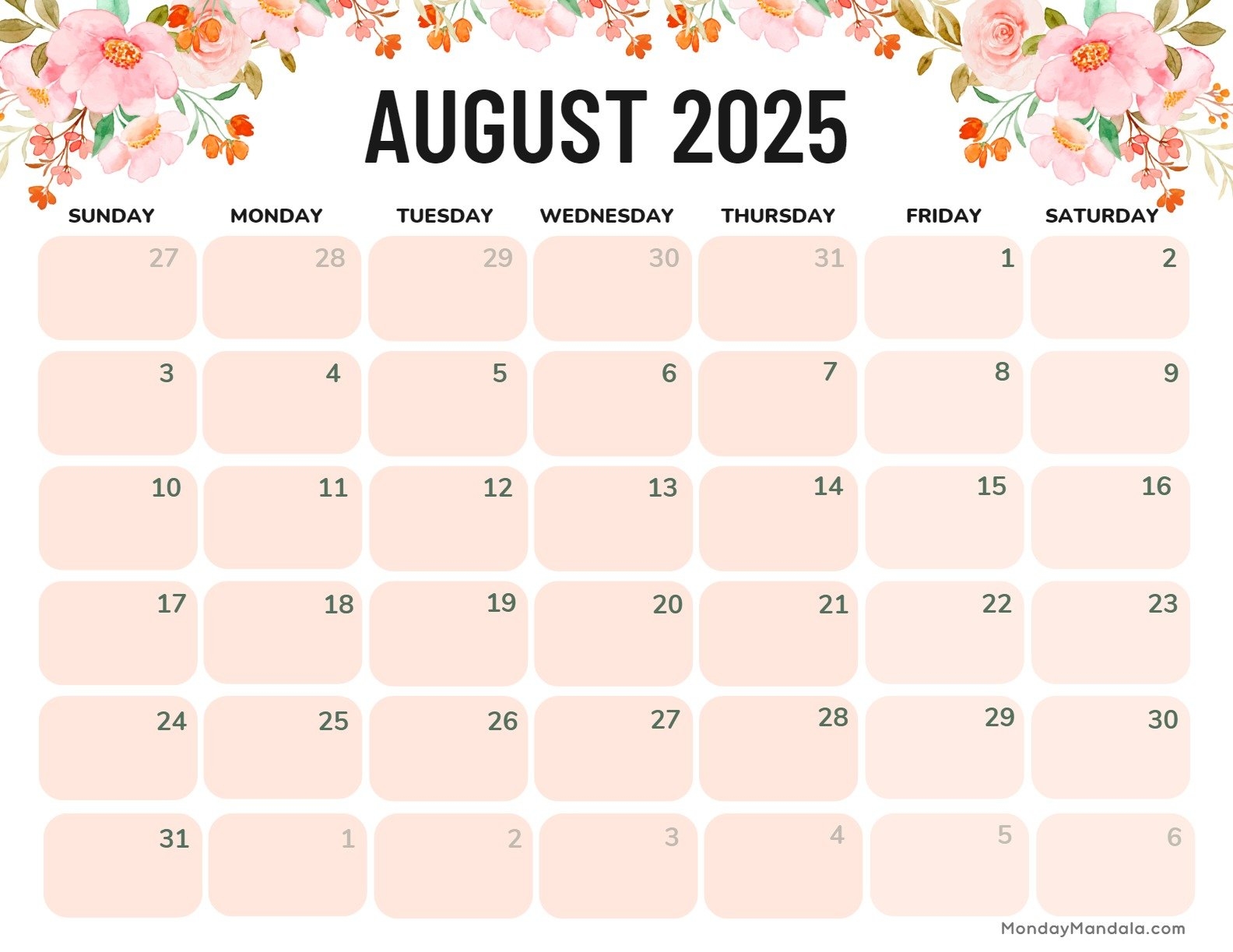 August 2025 Calendar Cute Printable Free Vivi Alvinia