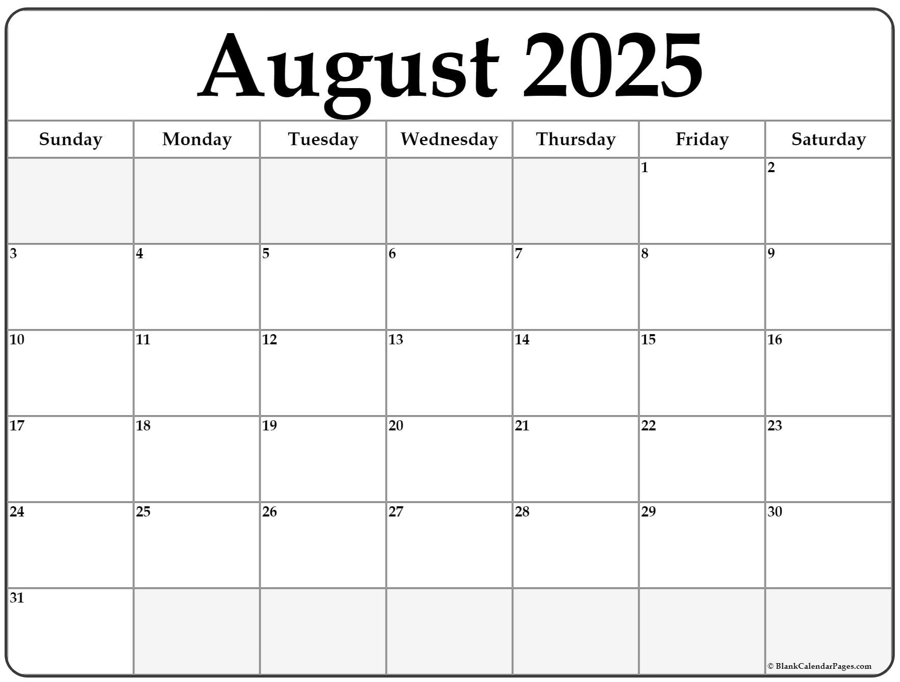 August 2025 Calendar Free Printable Calendars