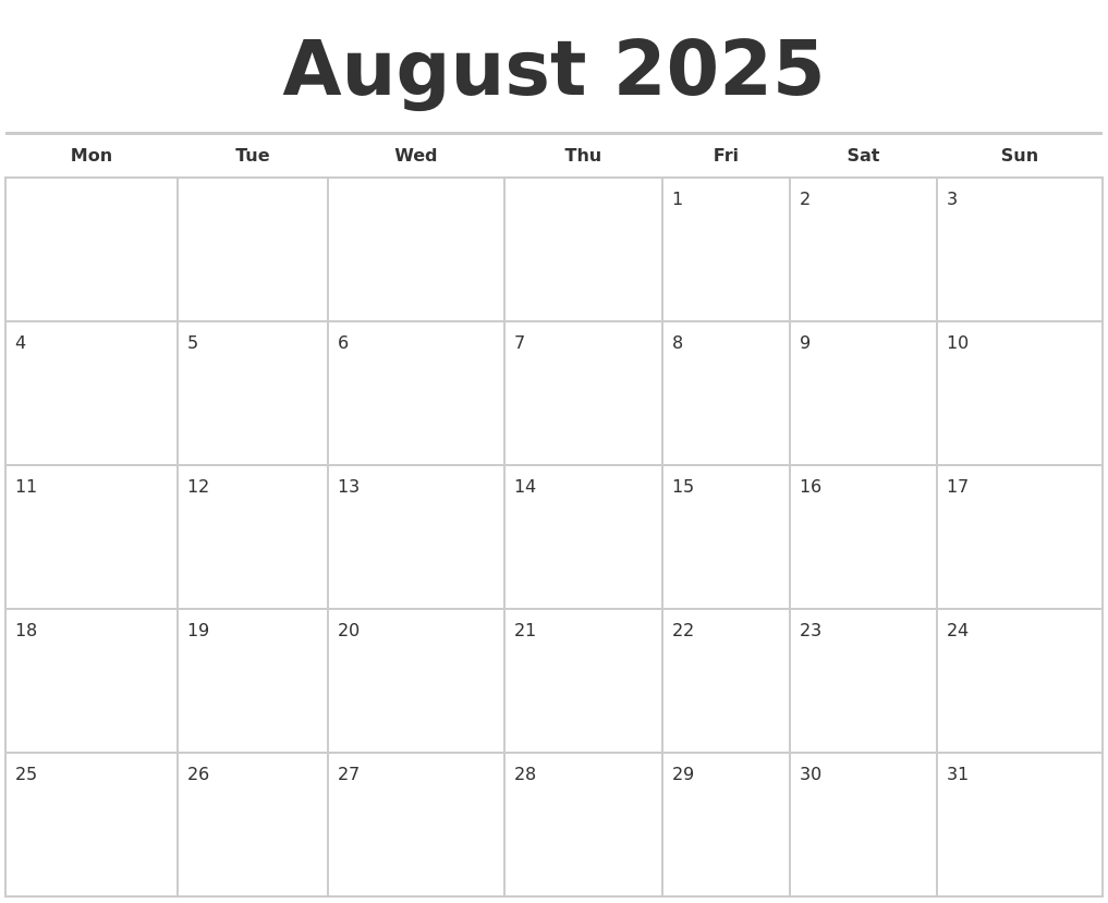 August 2025 Calendar Printable Free Modern Present Updated M Phillip 
