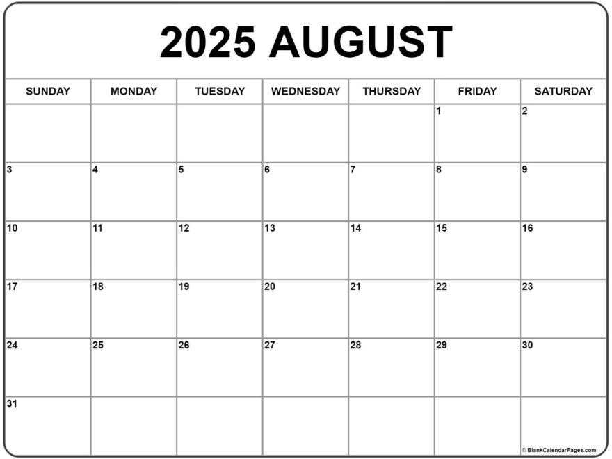 August 2025 Monthly Calendar Printable Free Brianna J Lowrie