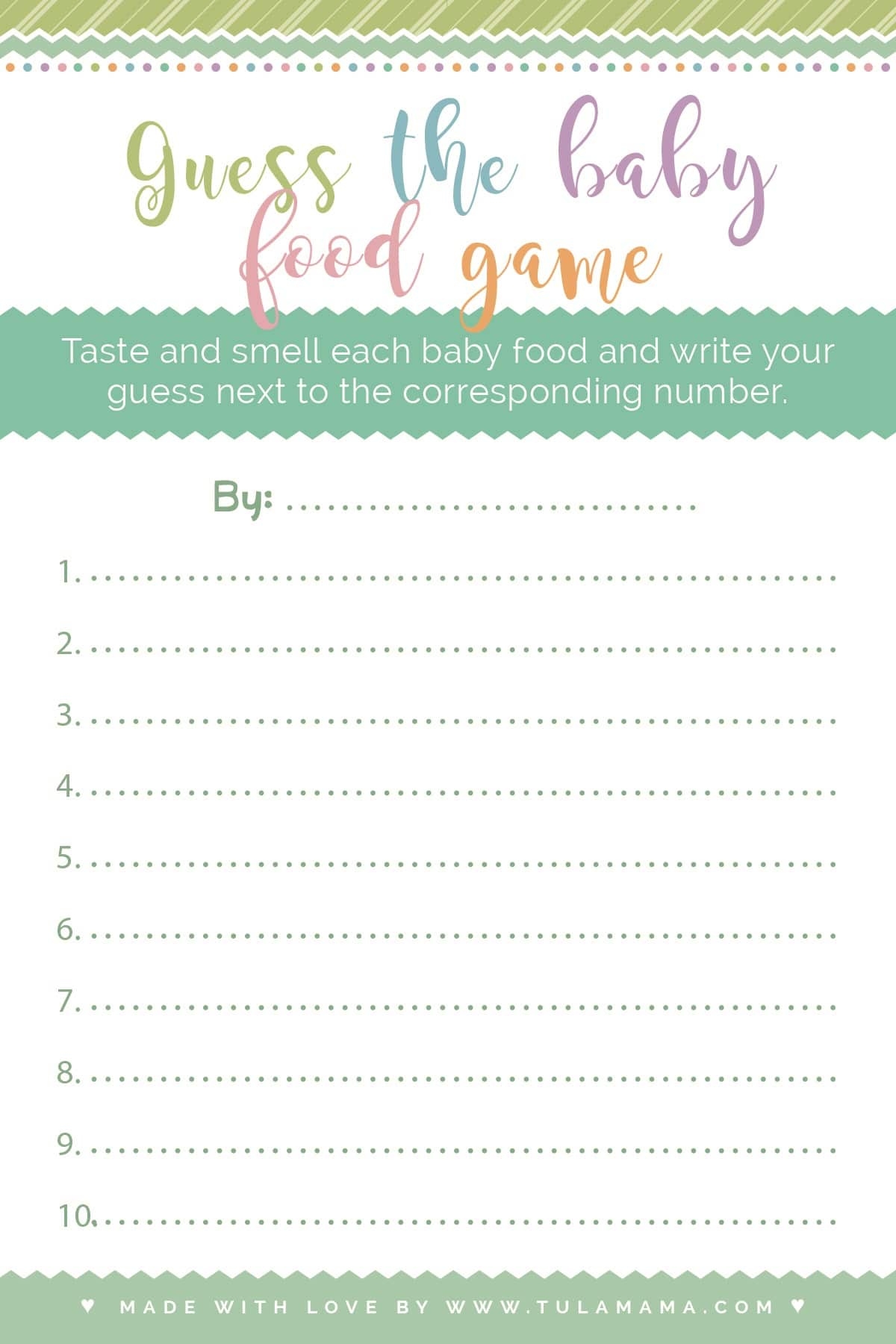 Baby Food Game Printable Free Baby Shower Games FREE Printable