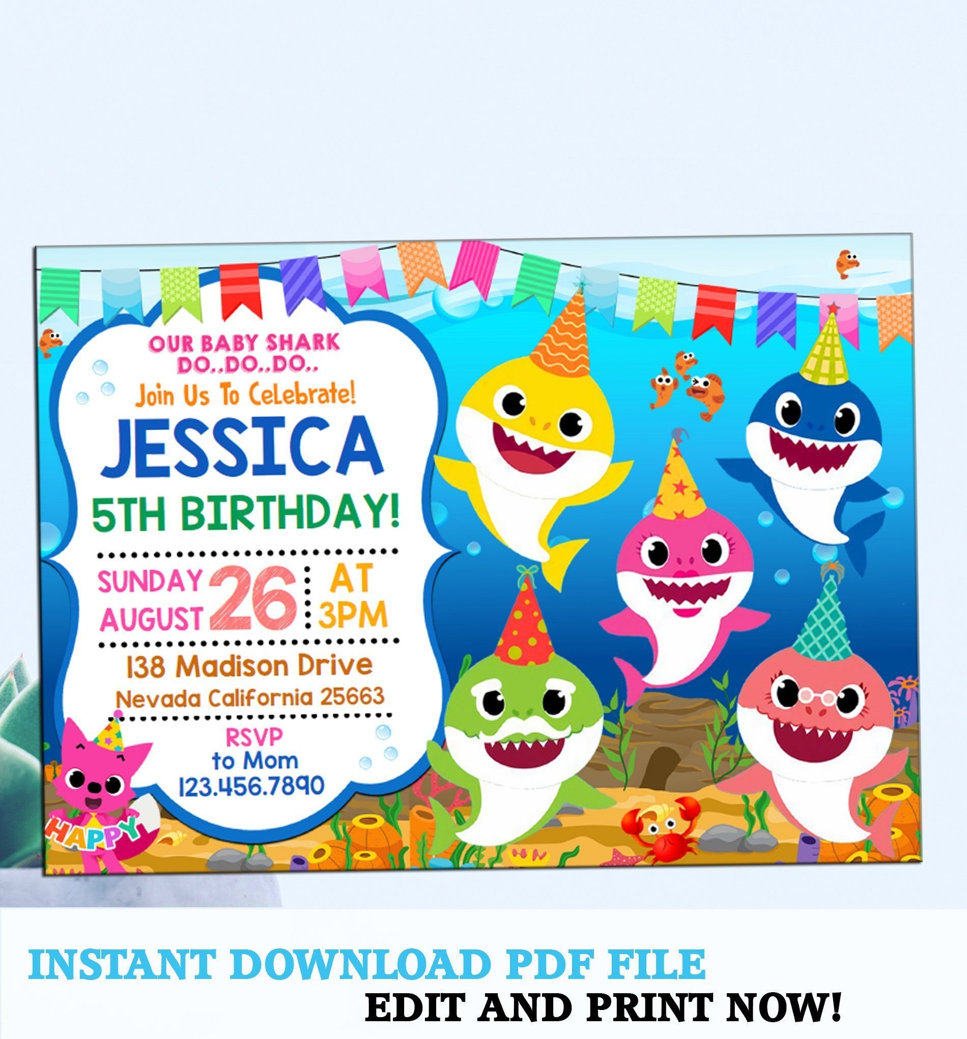 Free Printable Baby Shark Invitation