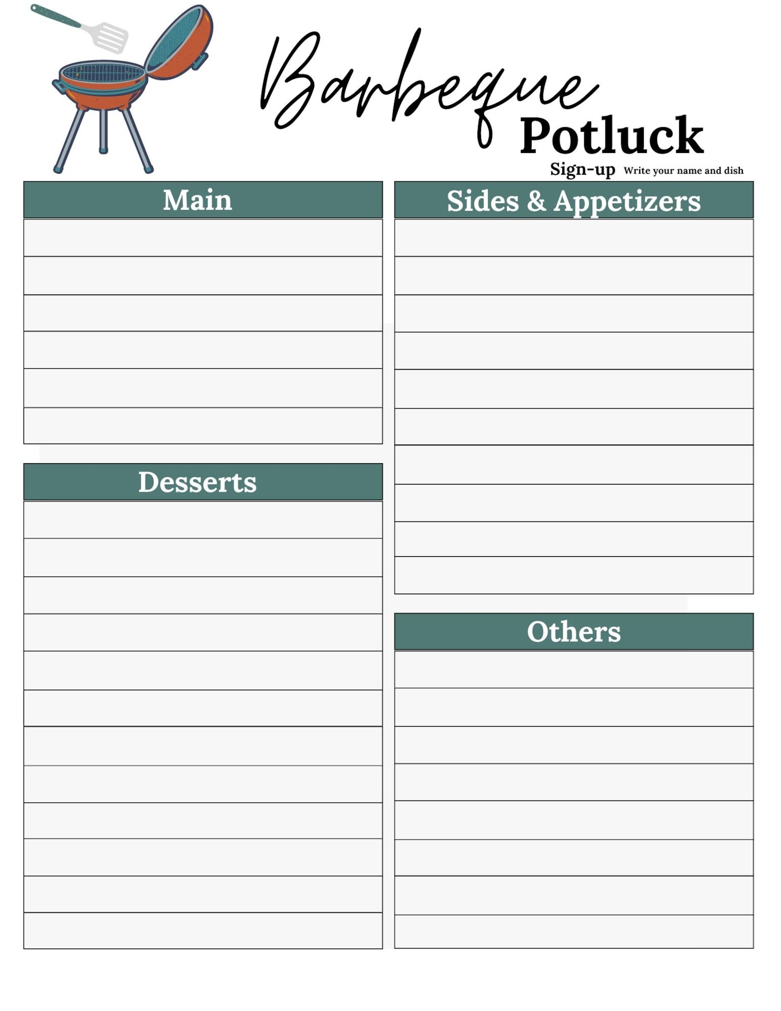 Barbeque Sign Up Sheet Printable Templates Free
