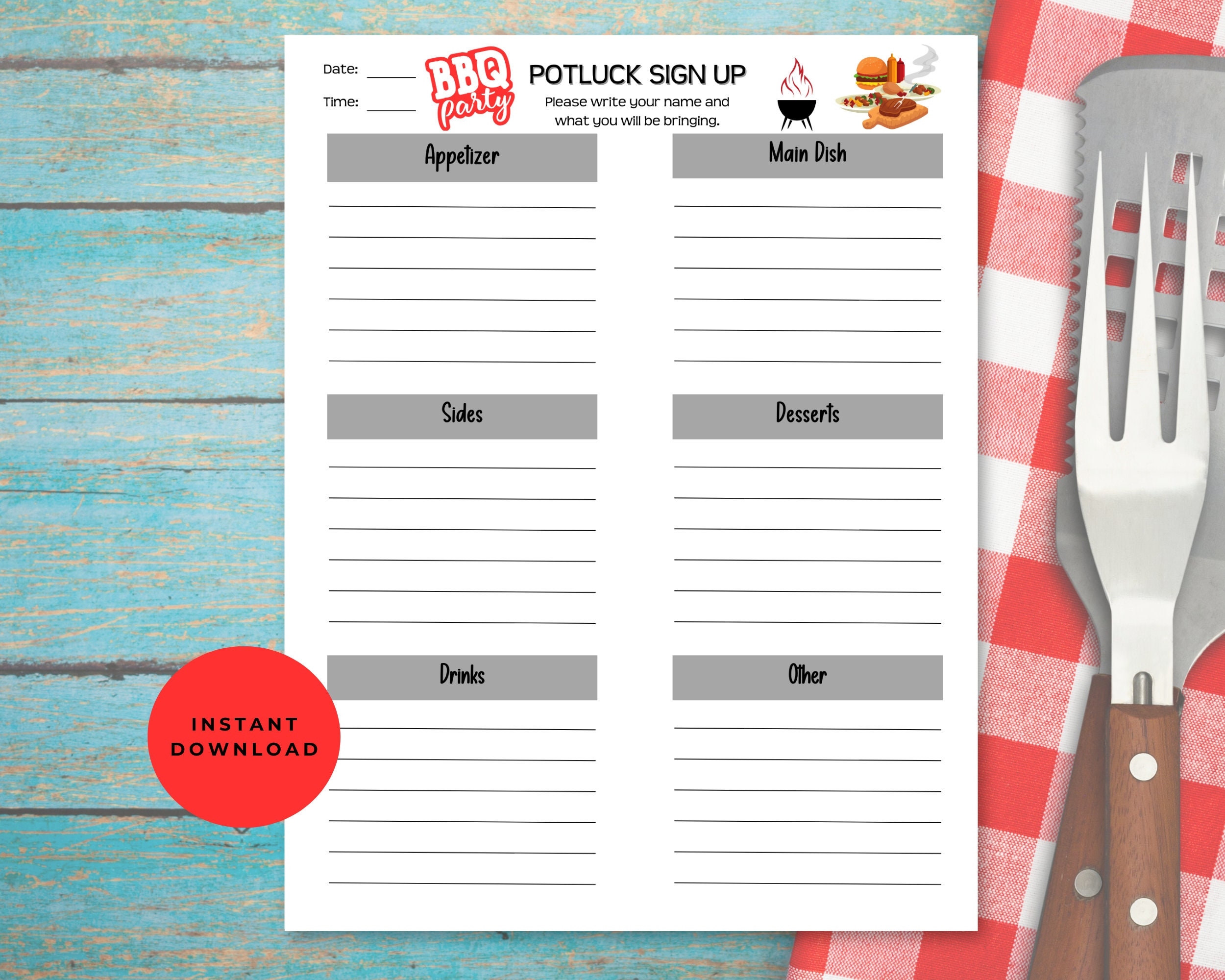 Free Printable Bbq Sign Up Sheet